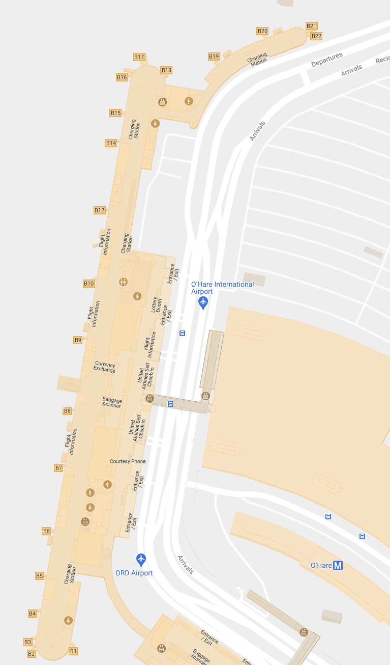 ORD Concourse B Terminal Map, *2021, Google Maps*